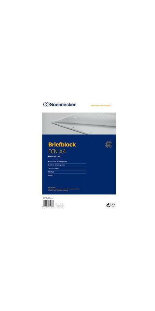 Soennecken Briefblock 2307 DIN A4 gelocht kariert 50Blatt weiß