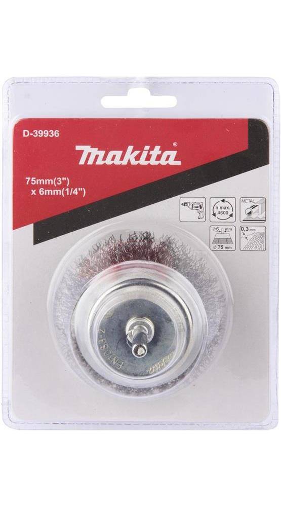 makita Topfbürste D-39936 D.75mm Stahldraht 0,3mm Schaft-D.6mm