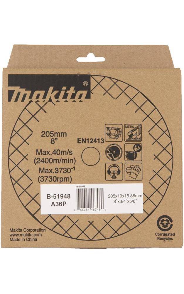 makita Schleifstein B-51948 D.205mm B.19mm Bohrung 15,88mm A60M