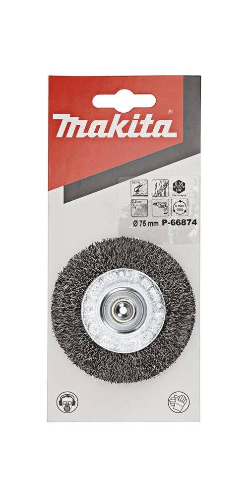 makita Rundbürste P-66874 D.75mm Stahldraht 0,3mm Schaft 6kt.1/4Zoll,