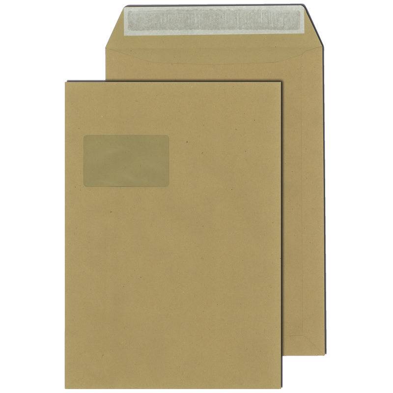 Versandtaschen DIN C4, 229 x 324 mm, haftklebend, braun, 110 g/m², mit Fenster 5