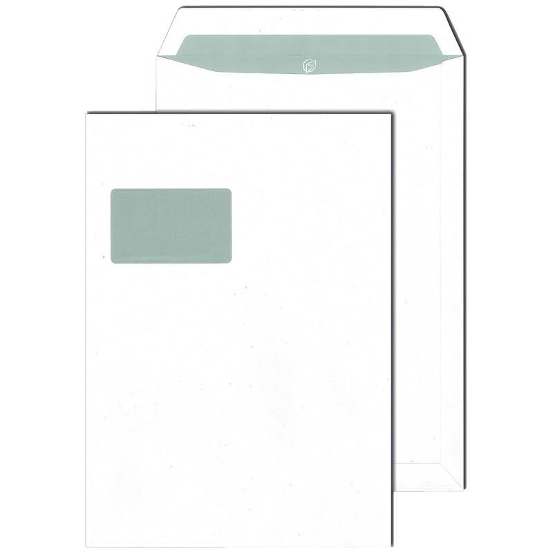 Versandtaschen DIN C4, 229 x 324 mm, haftklebend, weiß, 90 g/m², mit Fenster 55