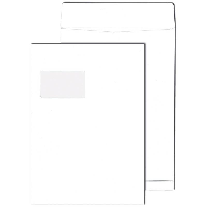 Faltentaschen DIN C4, mit Fenster 55 x 90 mm, haftklebend, weiß, 120 g/m², 20 mm