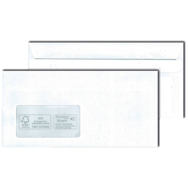 Briefumschlag DIN lang, 110 x 220 mm, selbstklebend, weiß, 75 g/m², mit Fenster