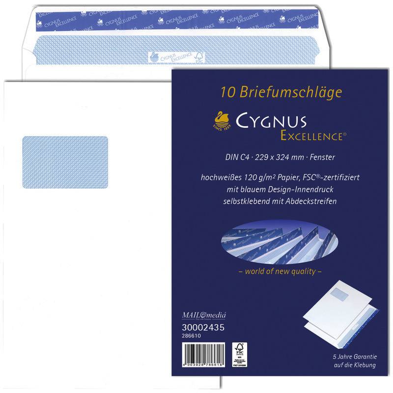 CYGNUS EXCELLENCE Briefumschlag DIN C4, 229 x 324, haftklebend, 120 g/m², mit Fe