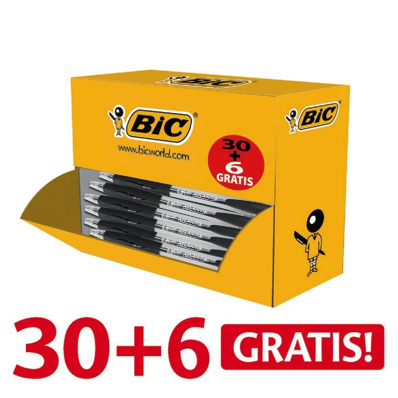 30 + 6 GRATIS! 36 BIC Druckkugelschreiber Atlantis Classic, schwarz