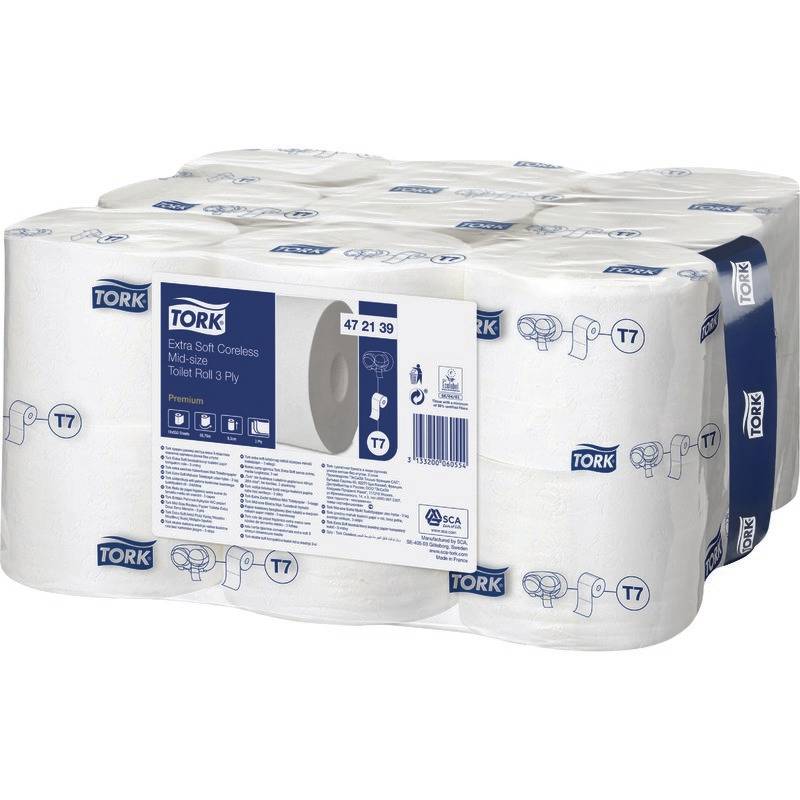 Tork T7 Midi Toilettenpapier hülsenlos Weiß (18 Rollen) Toilettenpapier