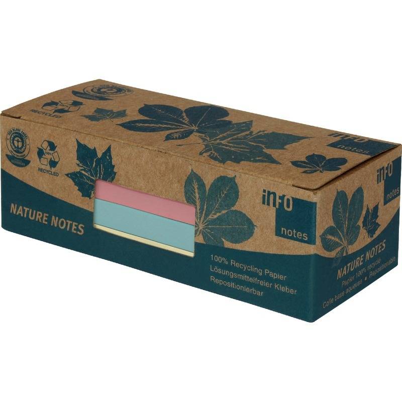 INFO NOTES Recycling Haftnotizen Nature Notes, farbsortiert, 50 x 40 mm, 12 Blöc
