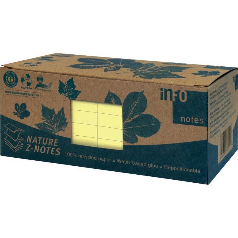 INFO NOTES Recycling Nature Z-Notes gelb, 75 x 75 mm, 12 Blöcke à 100 Blatt, gelb