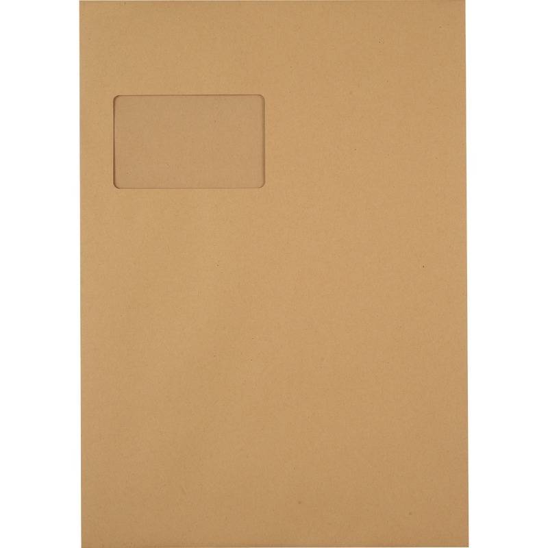 Versandtasche DIN C4, haftklebend, Fenster, braun, 110 g/m², 250 Stück