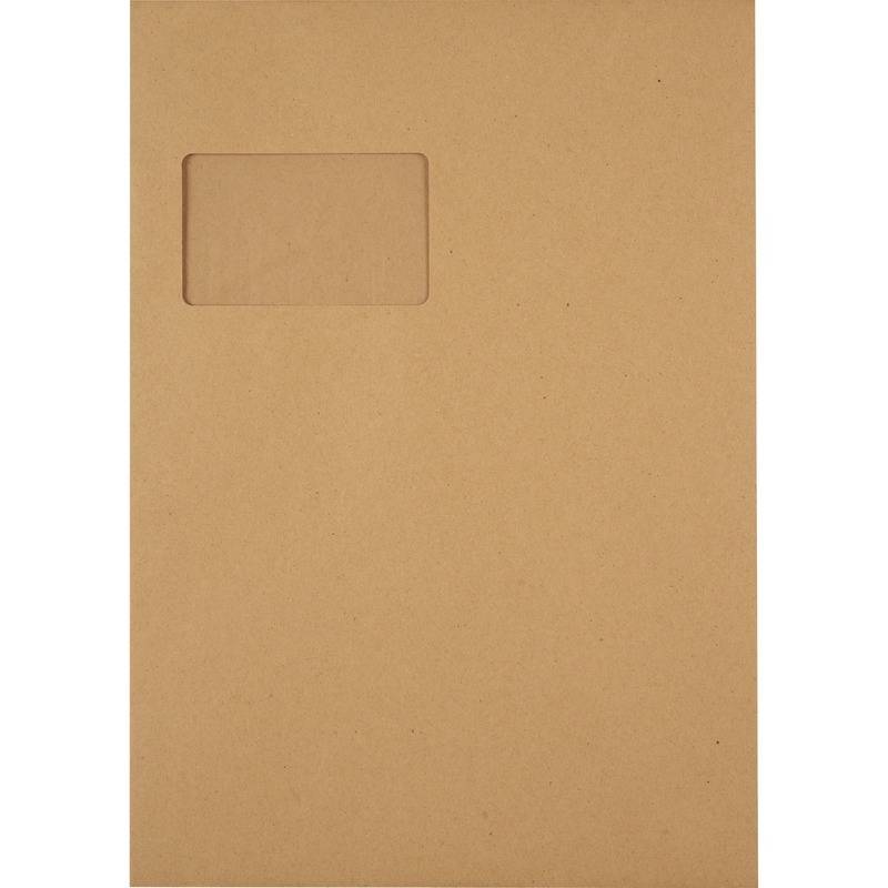Versandtasche DIN C4, haftklebend, Fenster, braun, 90 g/m², 250 Stück