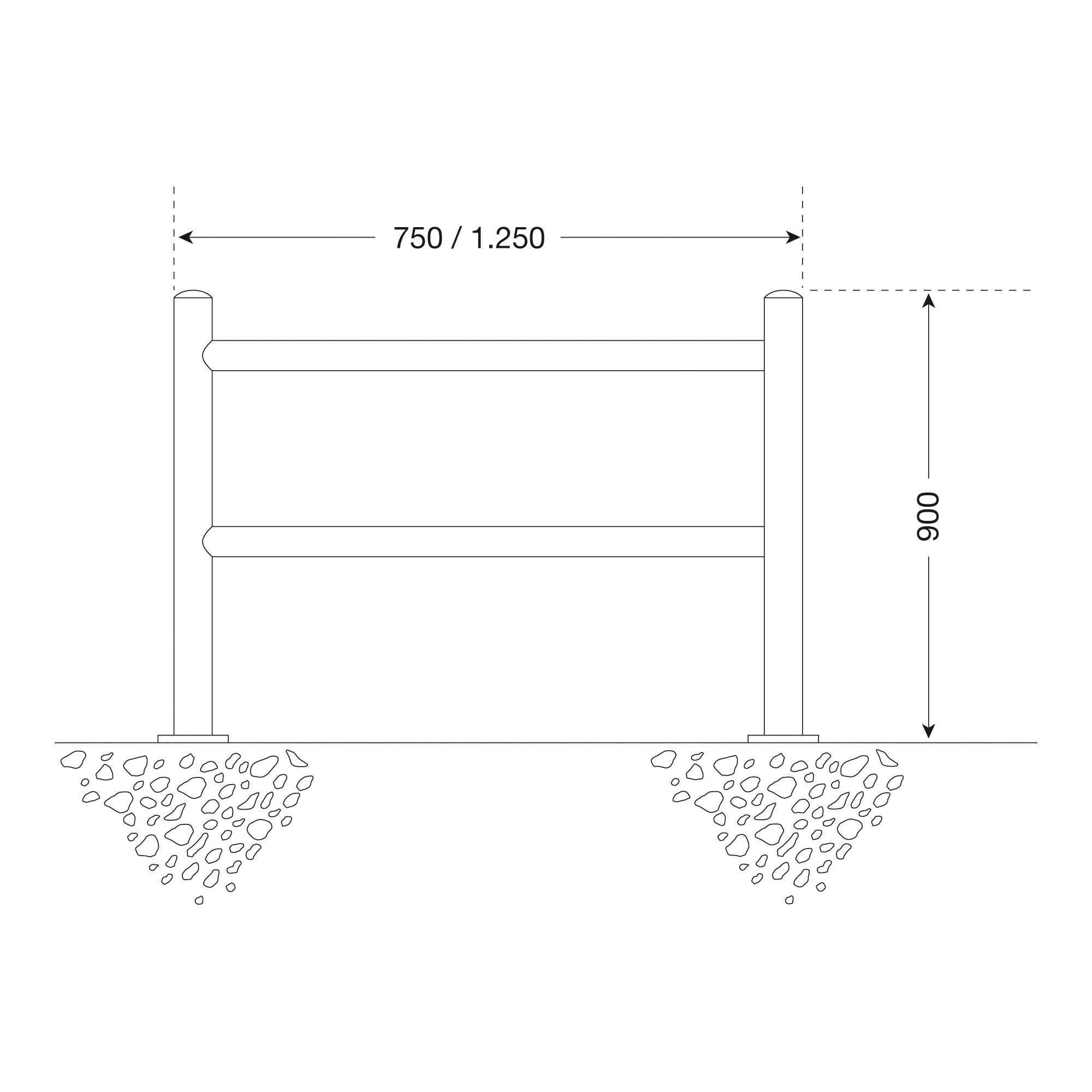 MOR167.18.531: Geländer Element BERLIN, bestehend aus 2 Standpfosten 76 mm und 2 Querrohren 60m