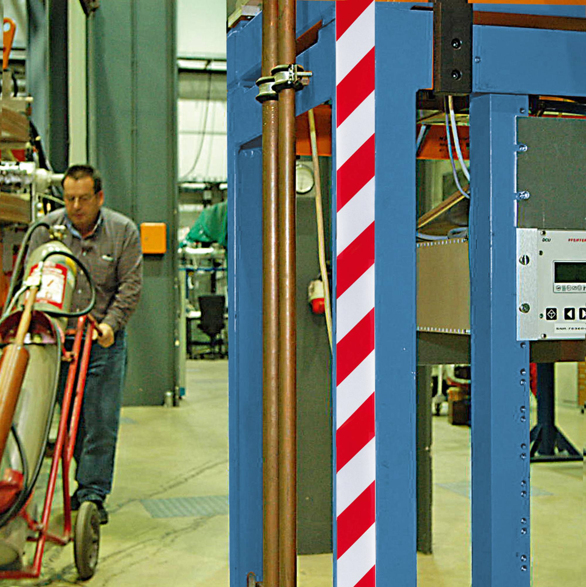 Warnband rot-weiß, selbst klebend, DIN 4844, 60 mm/ 66 m