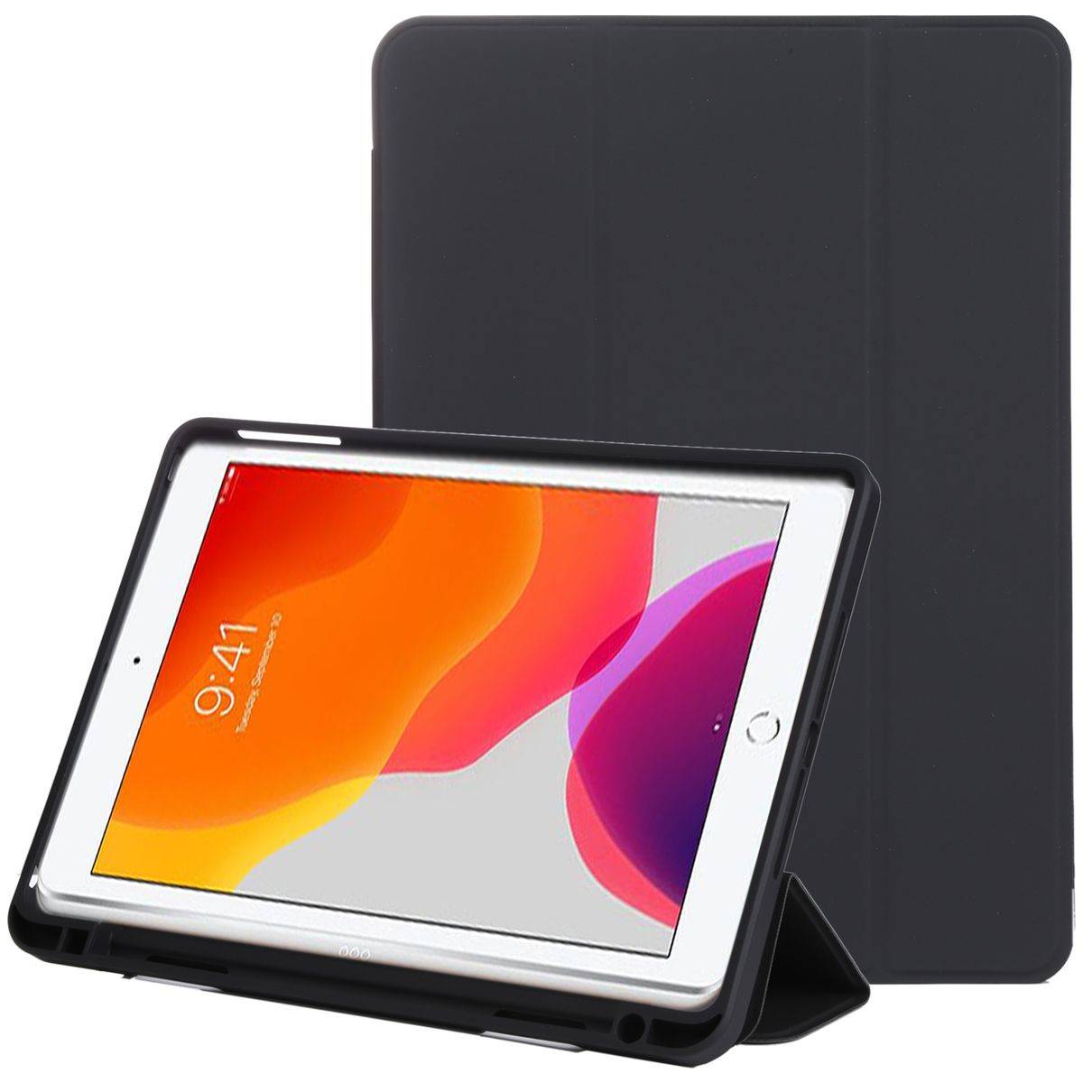 Für Apple iPad 10.2 2019 / 2020 / 2021 teilbares 3folt Wake UP Smart Cover Schwarz Tablet Tasche Etuis Hülle
