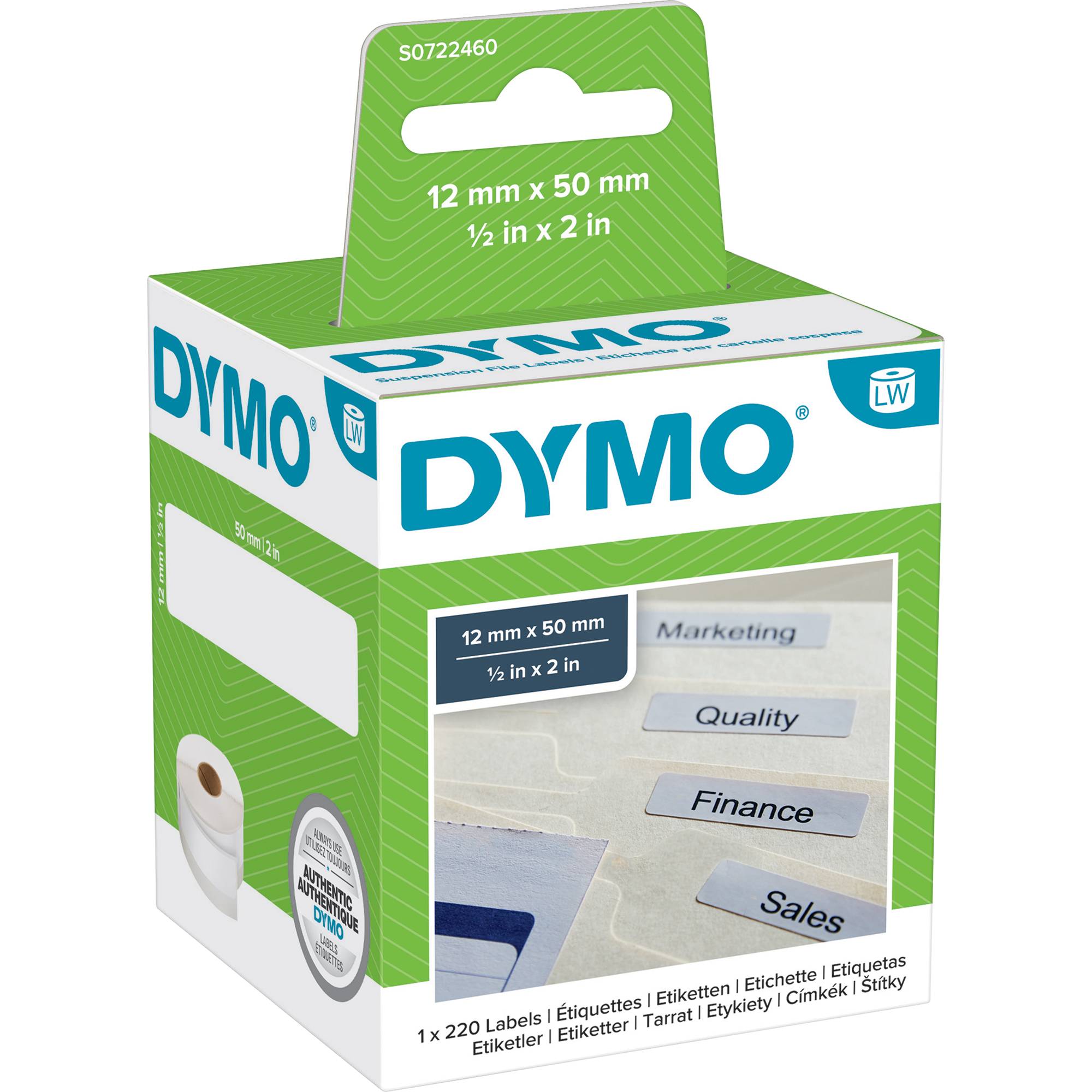 DYMO Etiketten Rolle 99017 S0722460 50 x 12 mm Papier Weiß 220 St. Permanent haftend Hängeregister-Etiketten