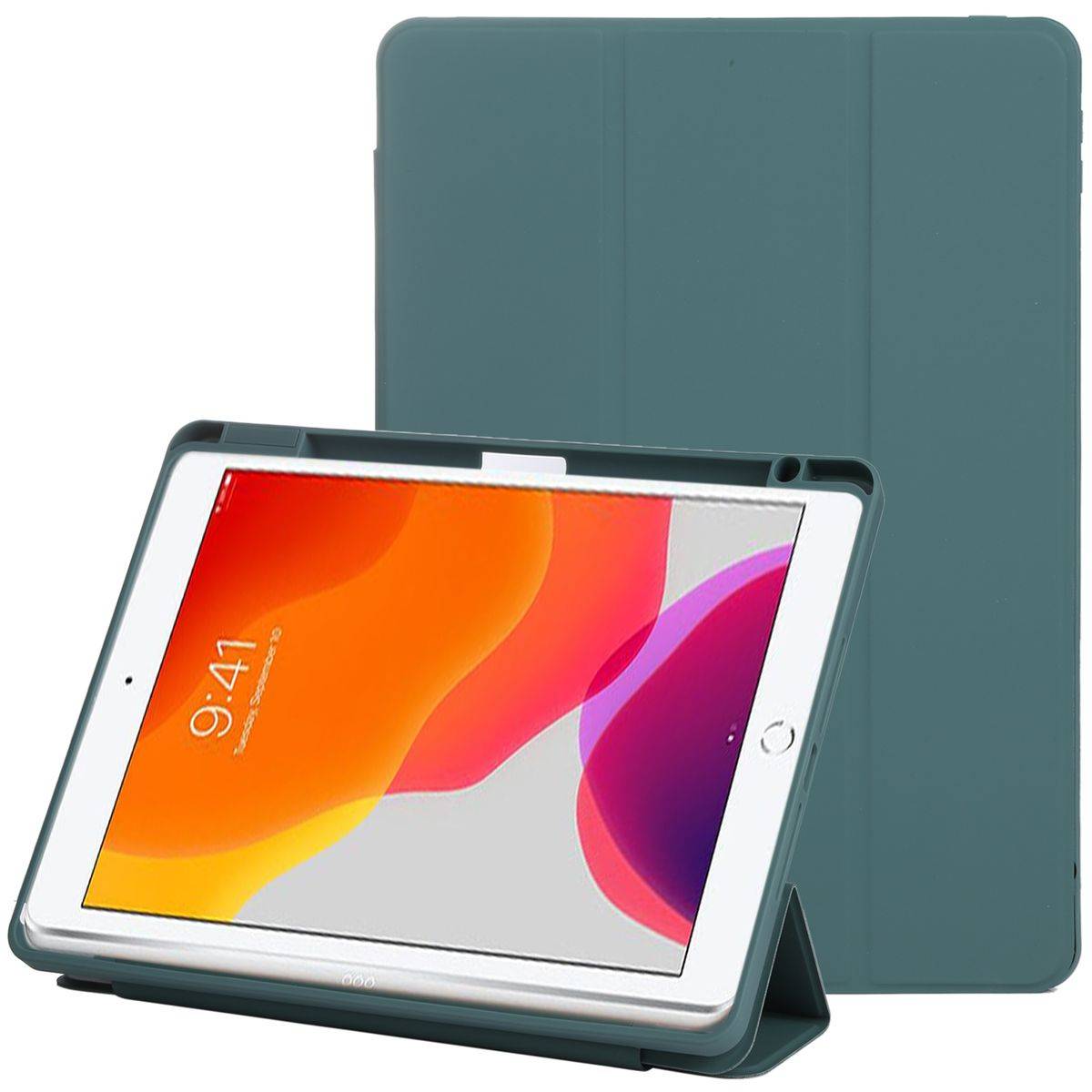 Für Apple iPad 10.2 2019 / 2020 / 2021 teilbares 3folt Wake UP Smart Cover Grün Tablet Tasche Hülle