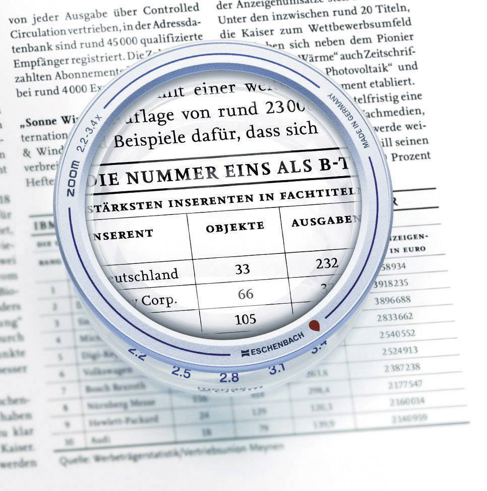 Eschenbach 14388 MENAS ZOOM Handlupe Vergrößerungsfaktor: 3.4 x Linsengröße: (Ø) 65 mm