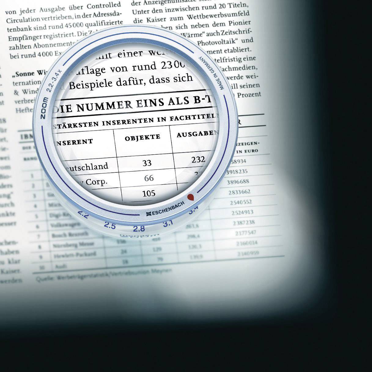 Eschenbach 14388 MENAS ZOOM Handlupe Vergrößerungsfaktor: 3.4 x Linsengröße: (Ø) 65 mm