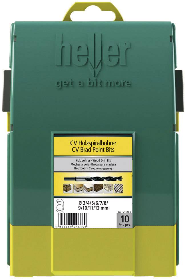 Heller 24646 0 Holz-Spiralbohrer-Set 10teilig 3 mm, 4 mm, 5 mm, 6 mm, 7 mm, 8 mm, 9 mm, 10 mm, 11 mm, 12mm Zylinderschaft 1 Set