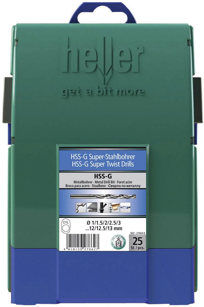 Heller 21964 8 HSS Metall-Spiralbohrer-Set 25teilig 1 mm, 1.5 mm, 2 mm, 2.5 mm, 3 mm, 3.5 mm, 4 mm, 4.5 mm, 5 mm, 5.5 mm, 6 mm