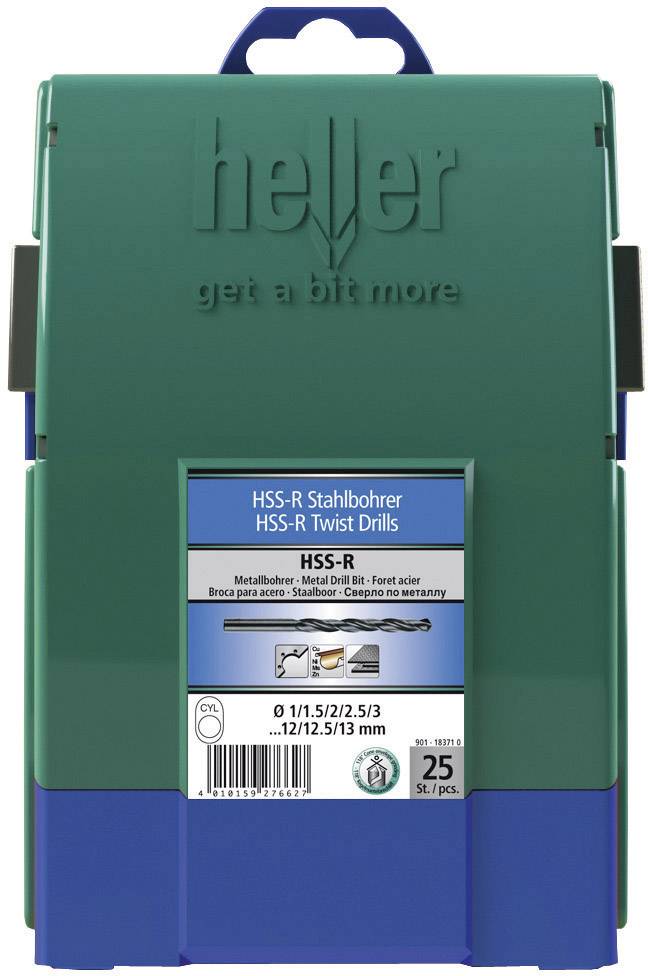 Heller 18371 0 HSS Metall-Spiralbohrer-Set 25teilig 1 mm, 1.5 mm, 2 mm, 2.5 mm, 3 mm, 3.5 mm, 4 mm, 4.5 mm, 5 mm, 5.5 mm, 6 mm