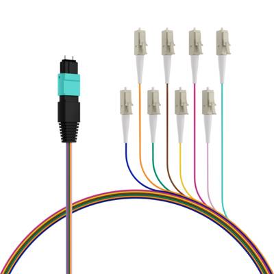 MTP®(M)-LC Fanoutkabel OM3 8 Fasern, Typ B LSZH aqua 0,4m Glasfaserverkabelung MPO / MTP MPO / MTP