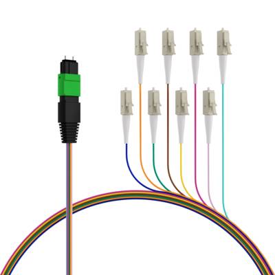 MTP®/APC(M)-LC Fanoutkabel OS2 8 Fasern, Typ B LSZH gelb 0,4m Glasfaserverkabelung MPO / MTP MPO /