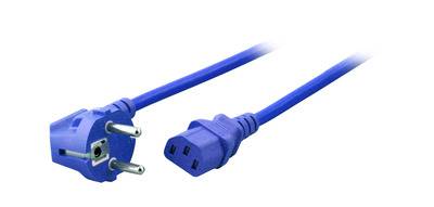 Netzleitung Schutzkontakt 90° - C13, 180°, blau, 1,8 m, 3 x 0,75 mm² Stromversorgung Stromkabel