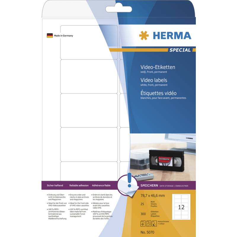 HERMA Video-Etiketten SPECIAL, 78,7 x 46,6 mm, weiß