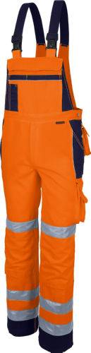 Qualitex Arbeitshose 'PRO Warnschutz' in warnorange/marine, Größe: 26 - Latzhose - Warnschutz für PROfessionals