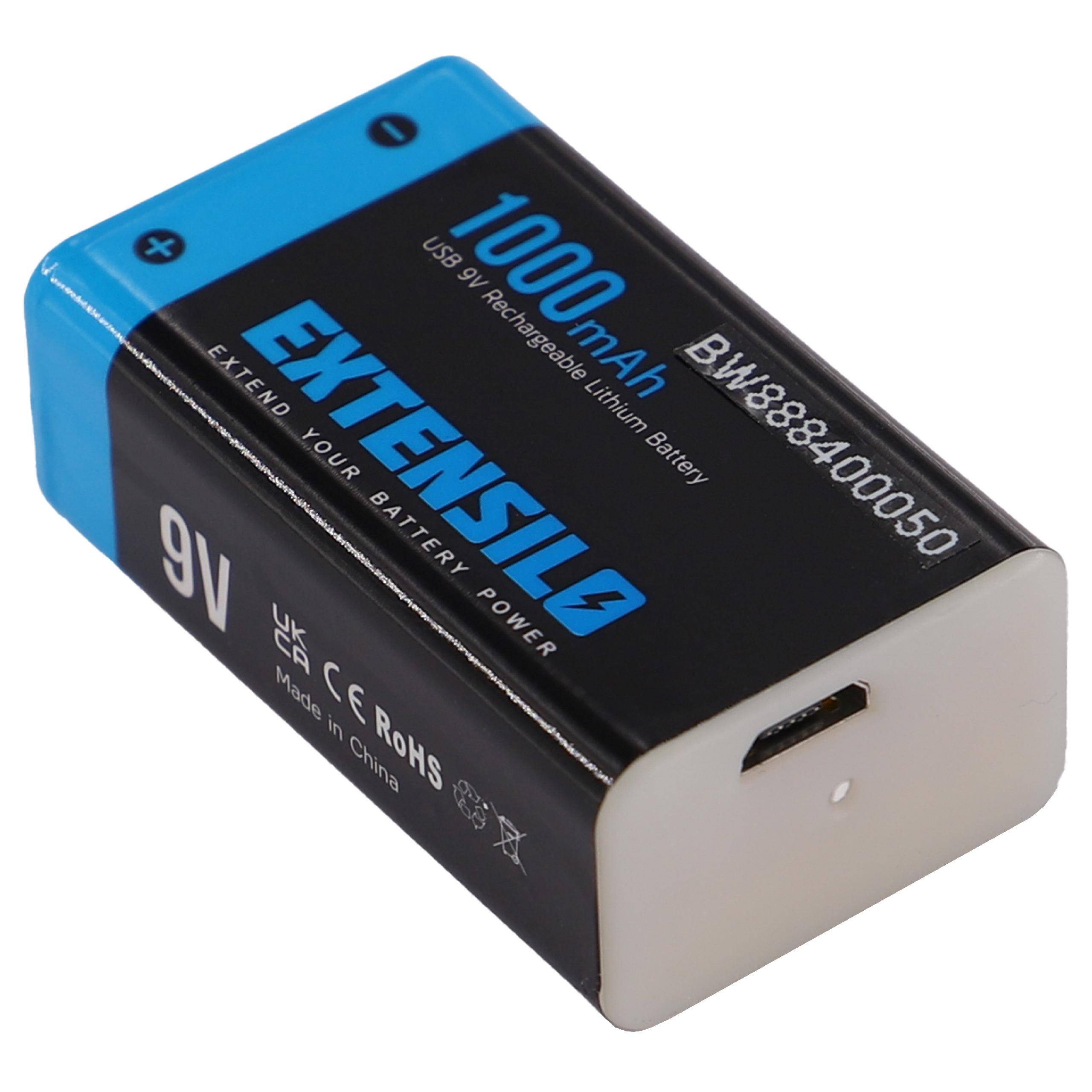 EXTENSILO 4x 9V-Akku Block kompatibel mit Daitem DC270 | DC271, D21, DC272 (1 Ah, 9 V, Li-Ion), ready-to-use, mit Micro