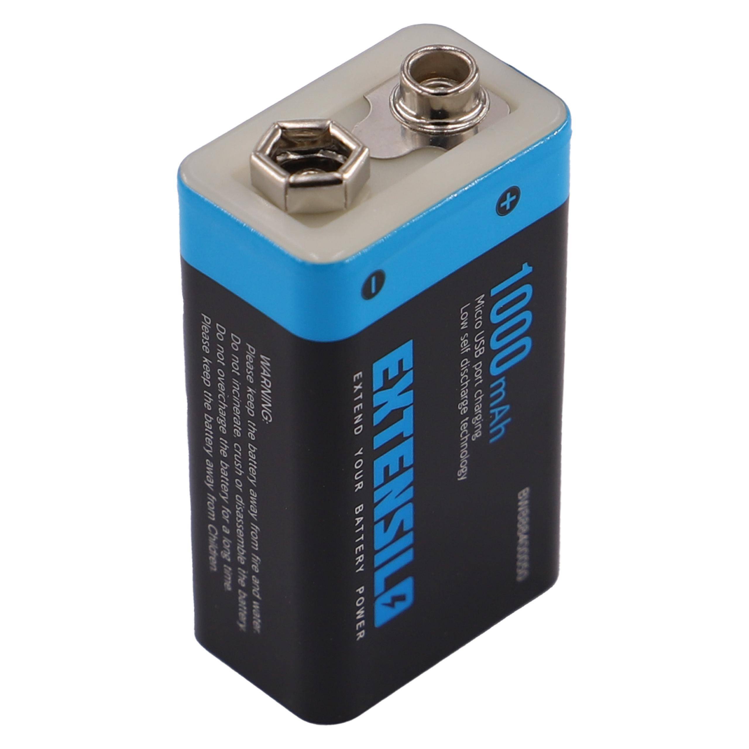 EXTENSILO 4x 9V-Akku Block kompatibel mit Daitem DC270 | DC271, D21, DC272 (1 Ah, 9 V, Li-Ion), ready-to-use, mit Micro