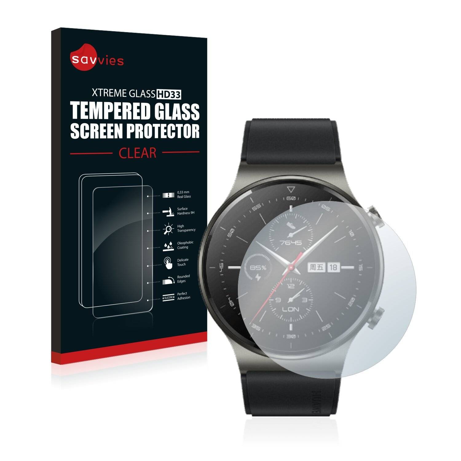 Savvies HD33 Clear Schutzglas für Huawei Watch GT 2 Pro