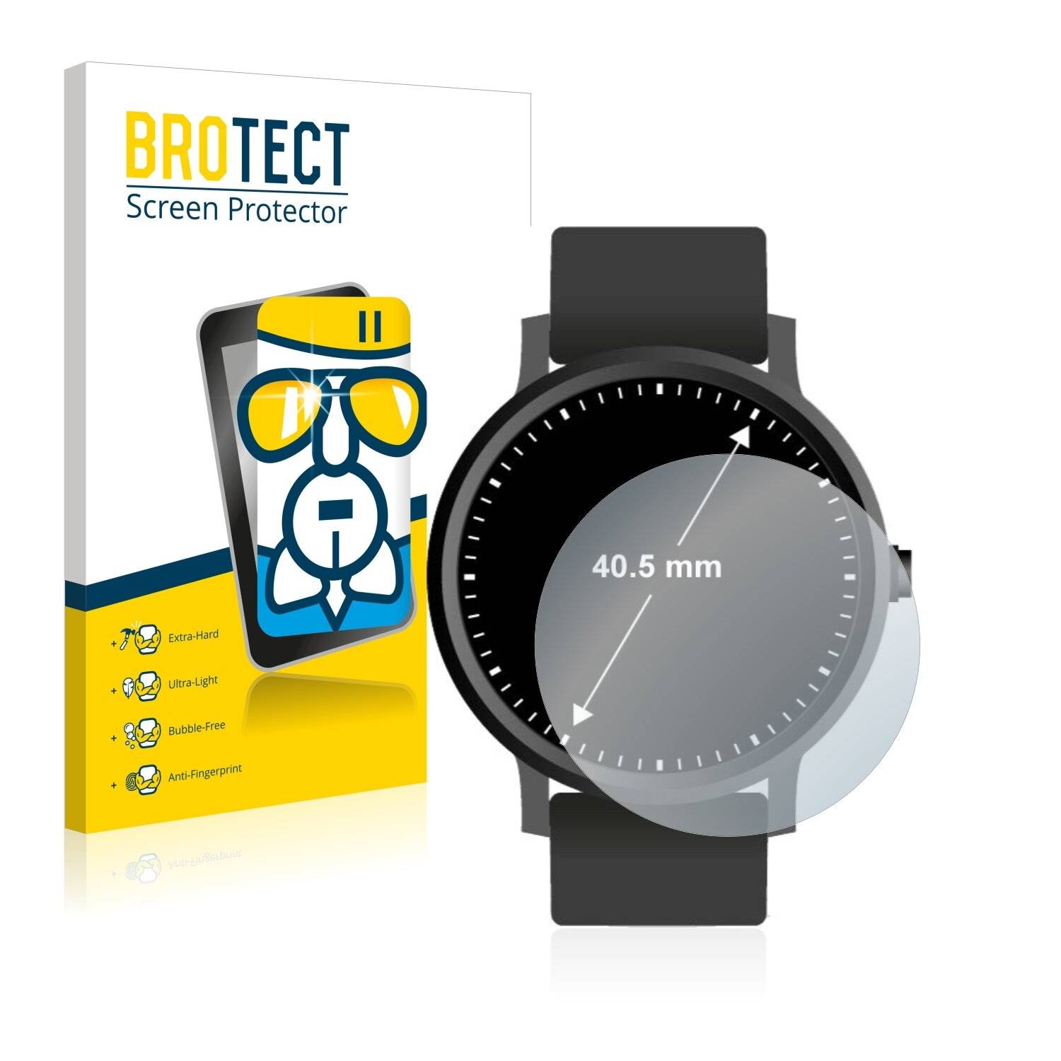 BROTECT AirGlass Glas Schutz-Folie für Armbanduhren (Kreisrund, ø: 40.5 mm) - Schutzglas