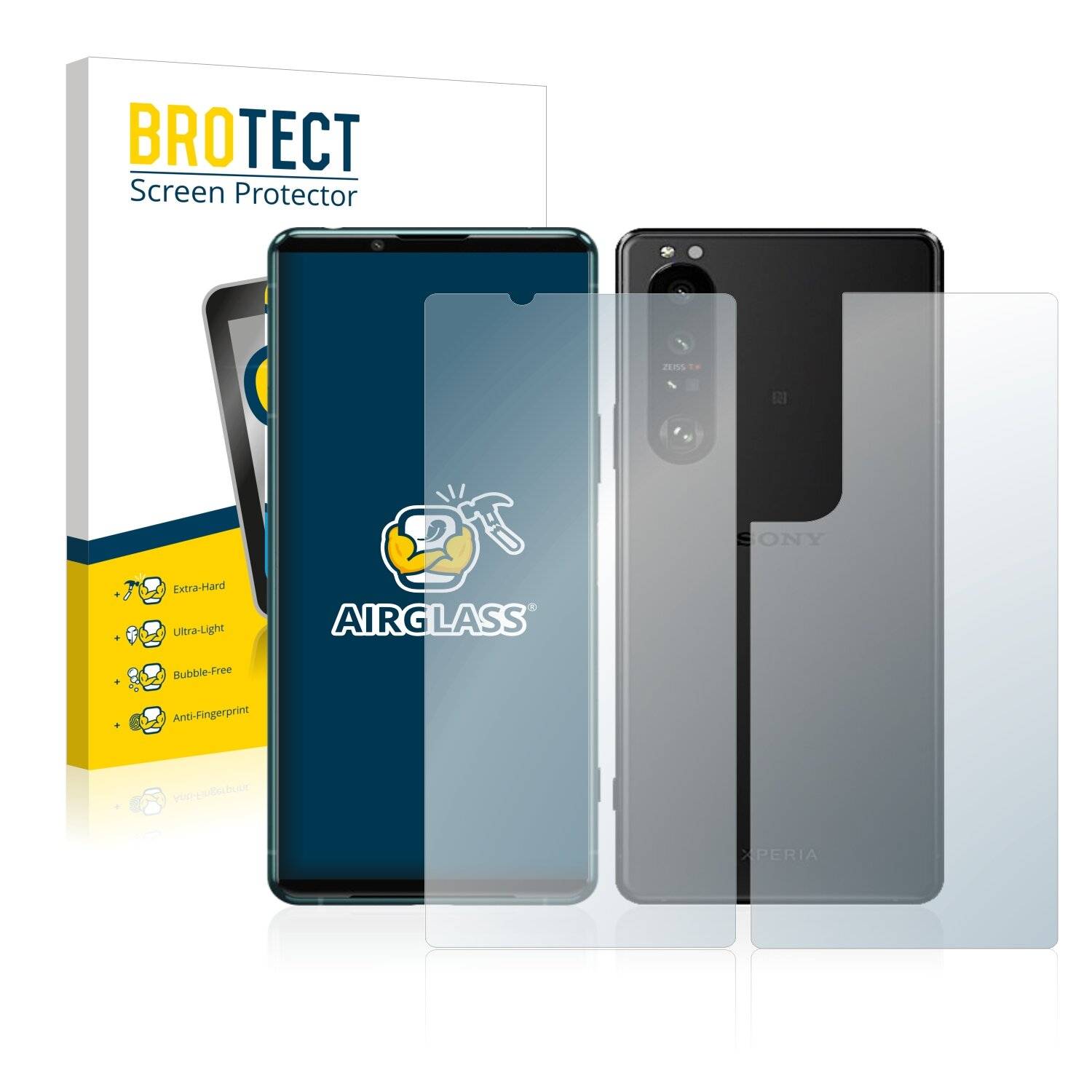 BROTECT AirGlass Flexible Schutz Glas Folie für Sony Xperia 5 III (Display+Rückseite) Klar Transparent
