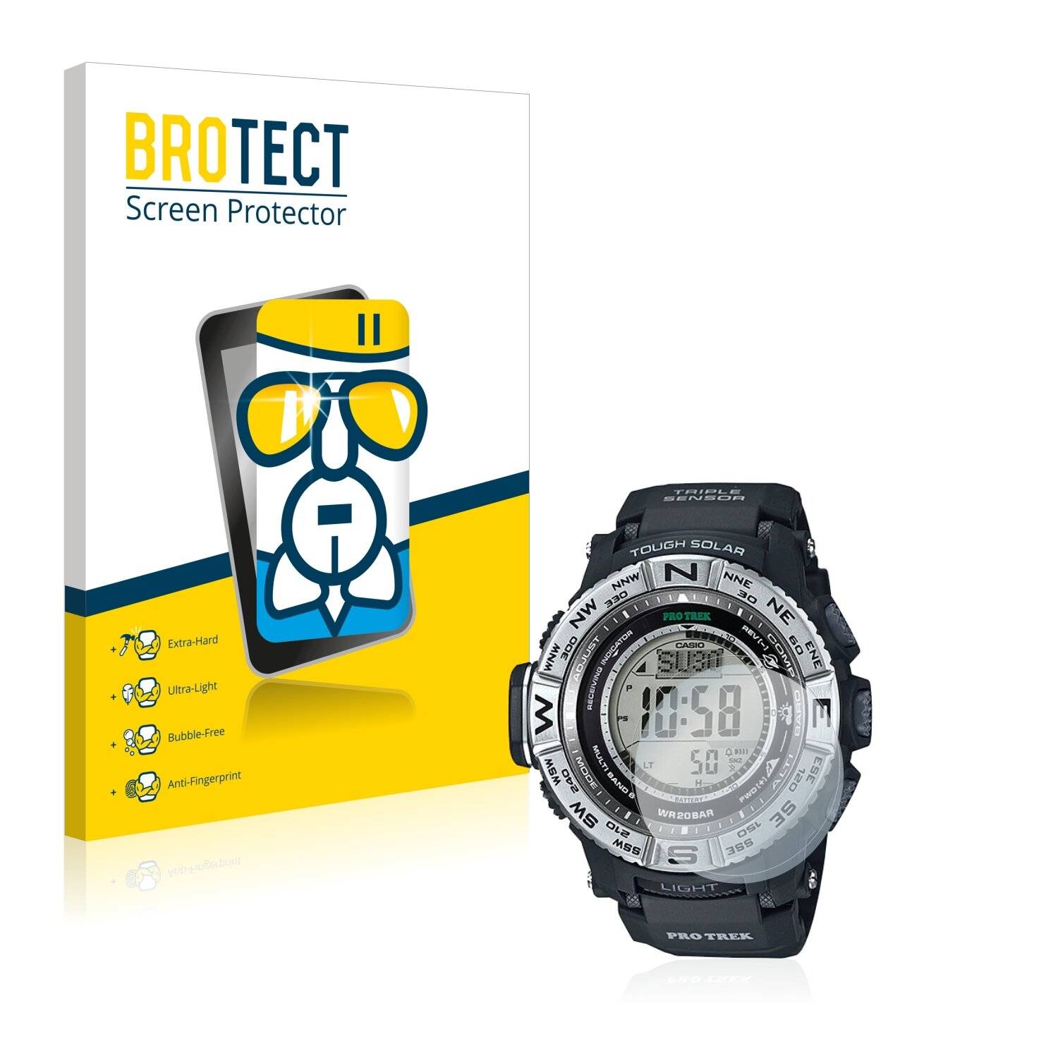 BROTECT AirGlass Flexible Schutz Glas Folie für Casio Pro Trek PRW-3500-1 Klar Transparent