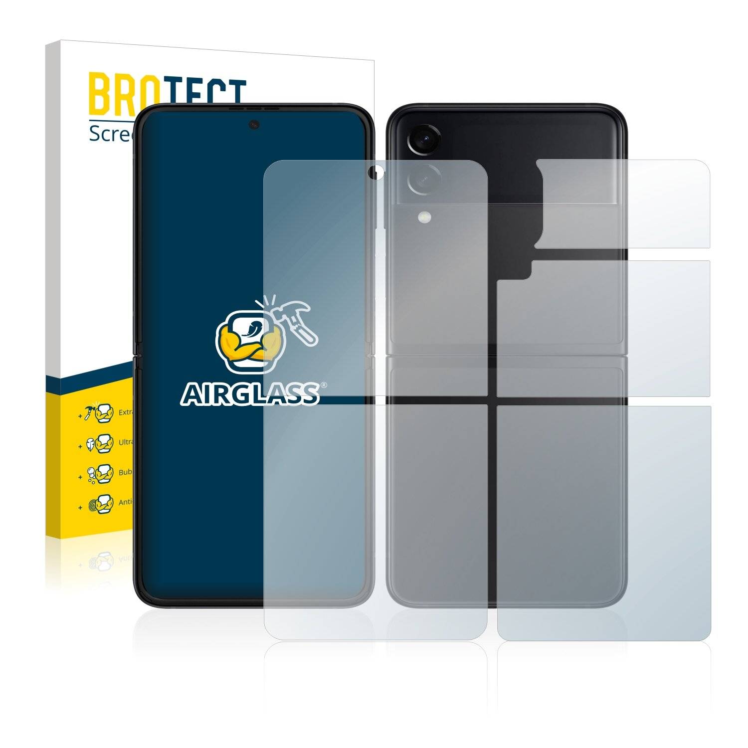 BROTECT AirGlass Flexible Schutz Glas Folie für Samsung Galaxy Z Flip 3 5G (Display+Rückseite) Klar Transparent
