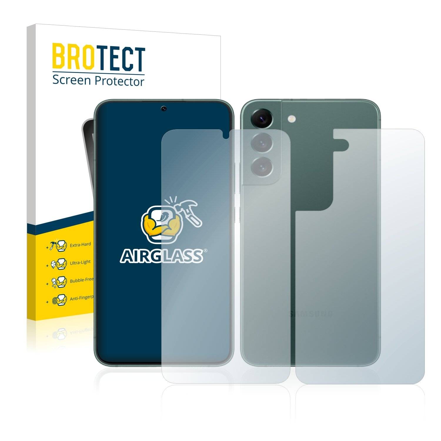 BROTECT AirGlass Flexible Schutz Glas Folie für Samsung Galaxy S22 Plus 5G (Display+Rückseite) Klar Transparent