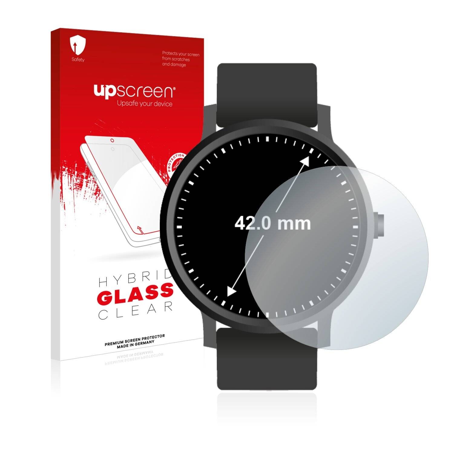 upscreen Hybrid Glass Clear Premium Schutzglas Folie für Armbanduhren (Kreisrund,