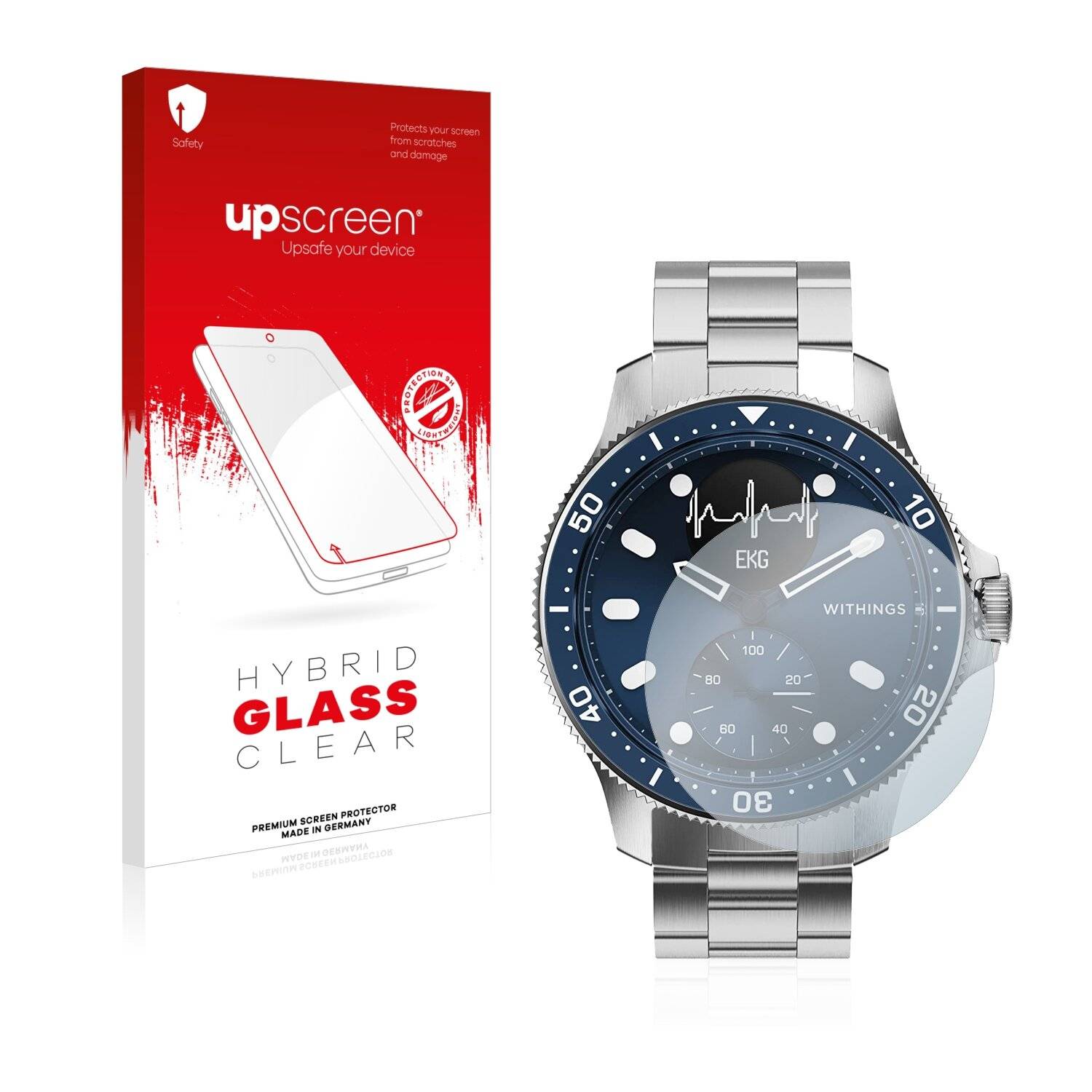 upscreen Hybrid Glass Clear Premium Schutzglas Folie für Withings ScanWatch Horizon (43