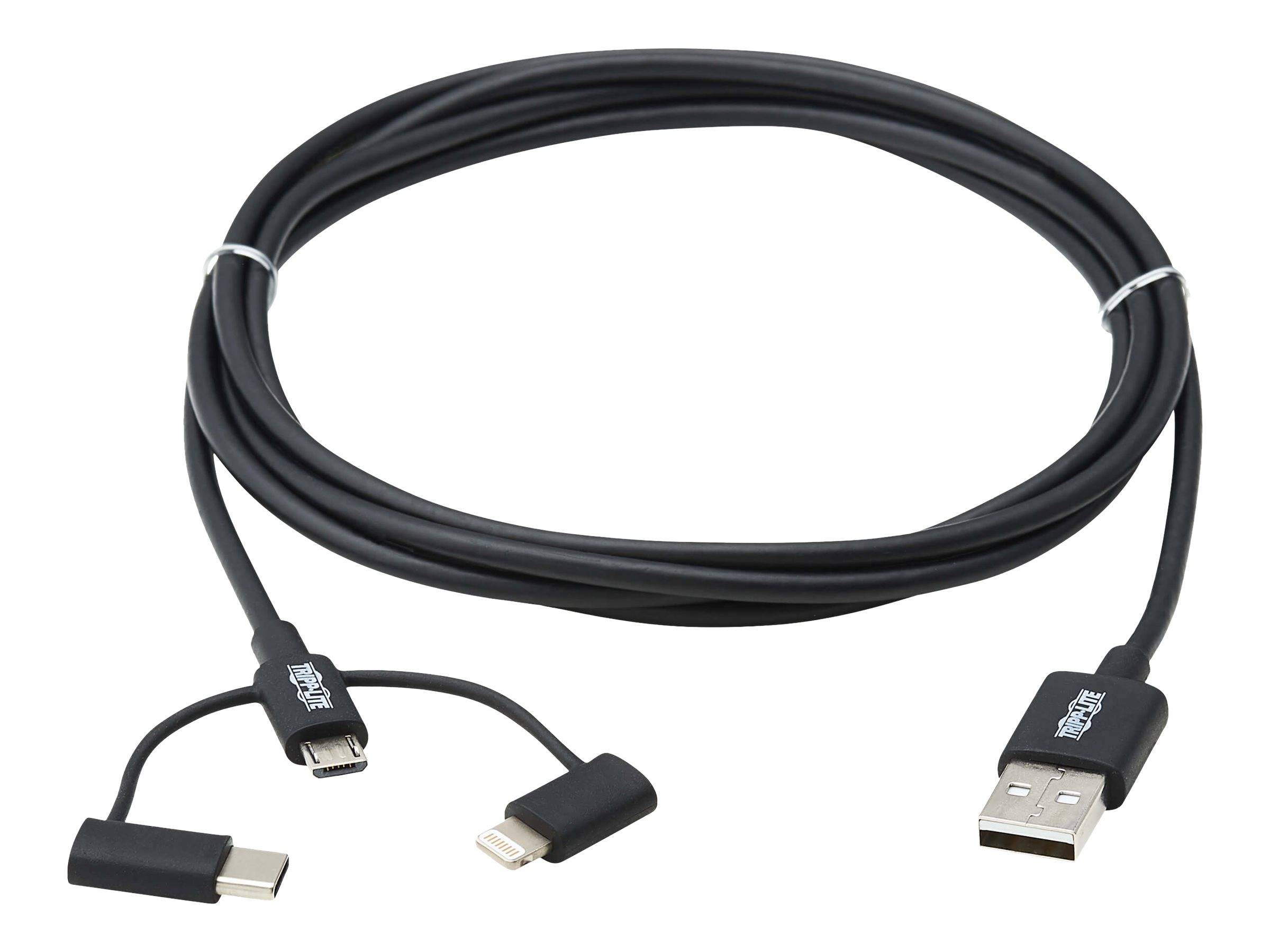 Eaton Tripp Lite Series Universal USB-A to Lightning, USB Micro-B and USB-C Sync/Charge Cable (M/3xM)
