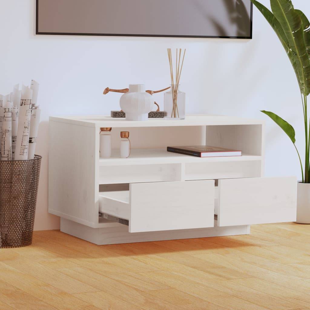 vidaXL TV-Schrank Weiß 60x35x37 cm Massivholz Kiefer