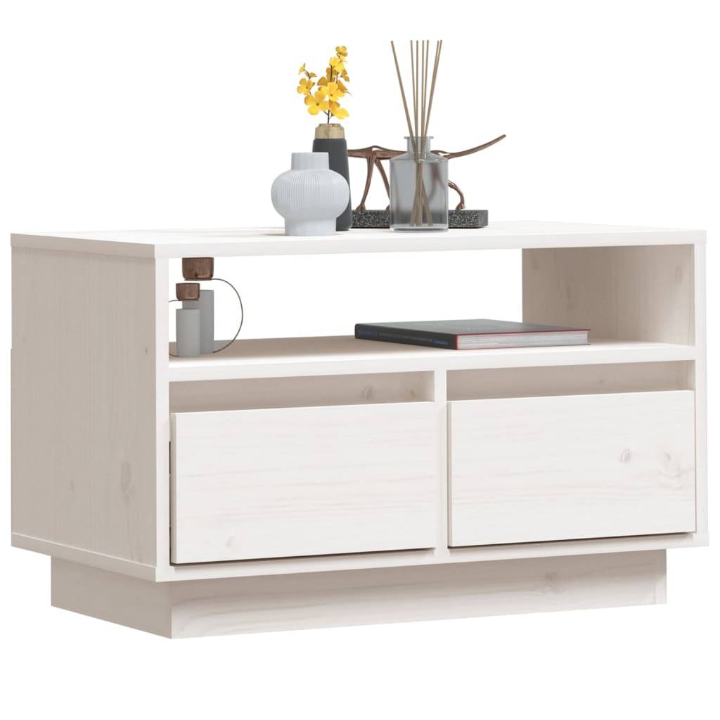 vidaXL TV-Schrank Weiß 60x35x37 cm Massivholz Kiefer