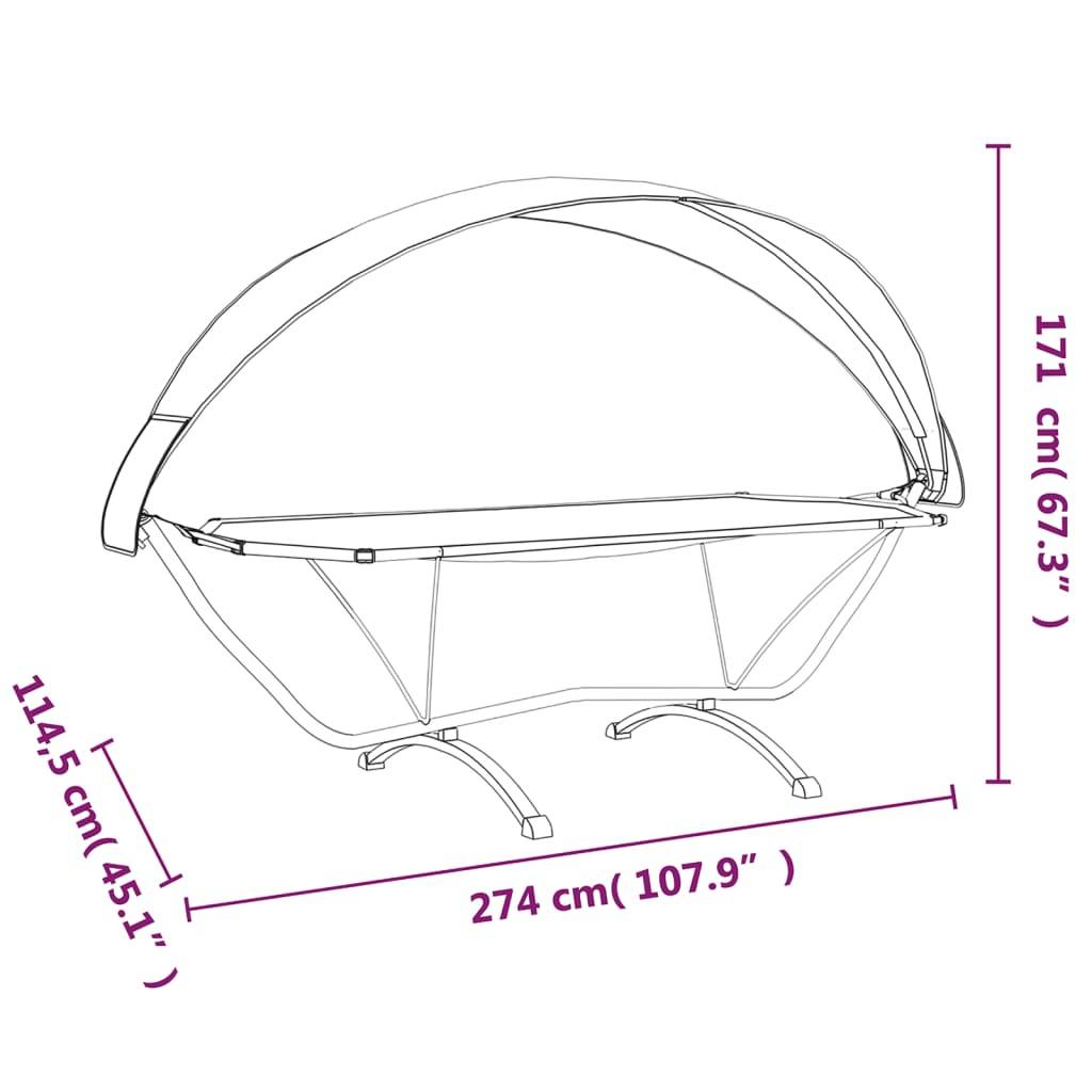 vidaXL Outdoor-Loungebett mit Dach Grau Stahl und Oxford-Stoff