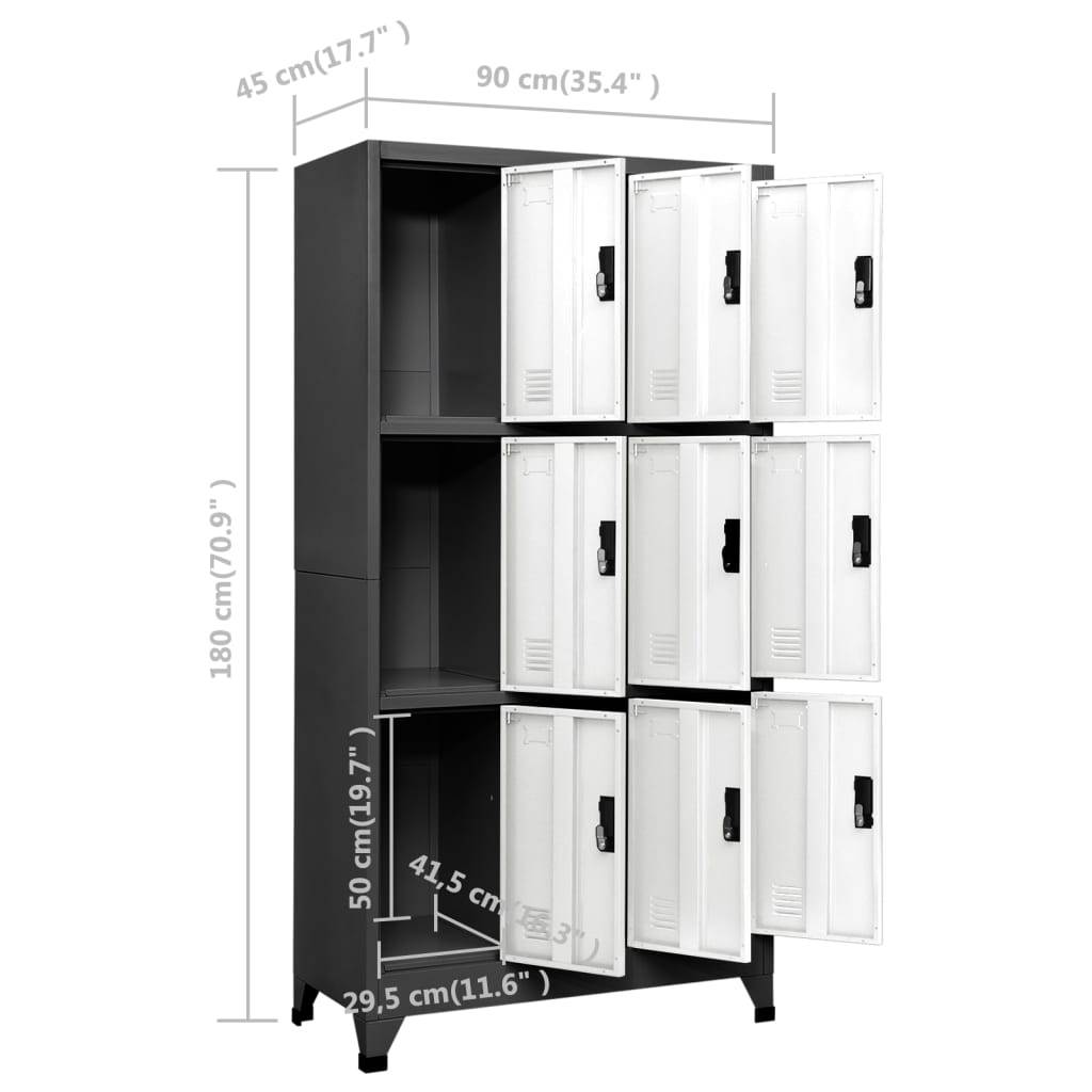 vidaXL Schließfachschrank Anthrazit und Weiß 90x45x180 cm Stahl