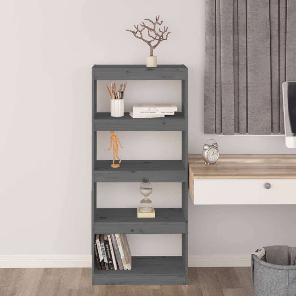 vidaXL Bücherregal/Raumteiler Grau 60x30x135,5 cm Massivholz Kiefer