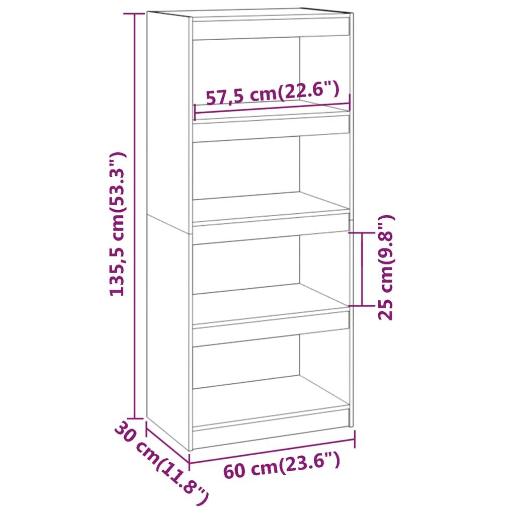 vidaXL Bücherregal/Raumteiler Grau 60x30x135,5 cm Massivholz Kiefer