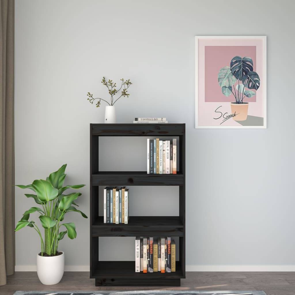 vidaXL Bücherregal/Raumteiler Schwarz 60x35x103 cm Massivholz Kiefer