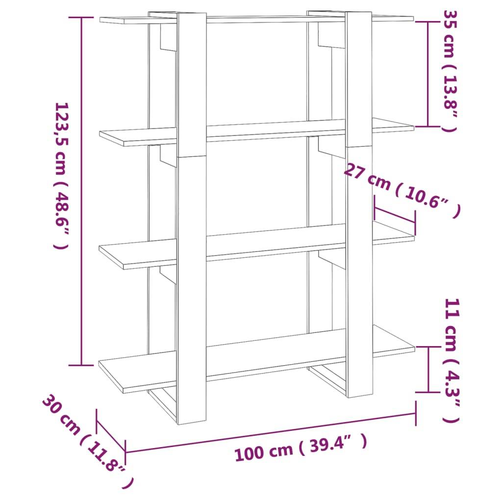 vidaXL Bücherregal/Raumteiler Betongrau 100x30x123,5 cm