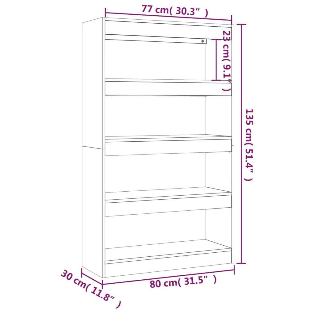 vidaXL Bücherregal/Raumteiler Grau Sonoma 80x30x135 cm Holzwerkstoff